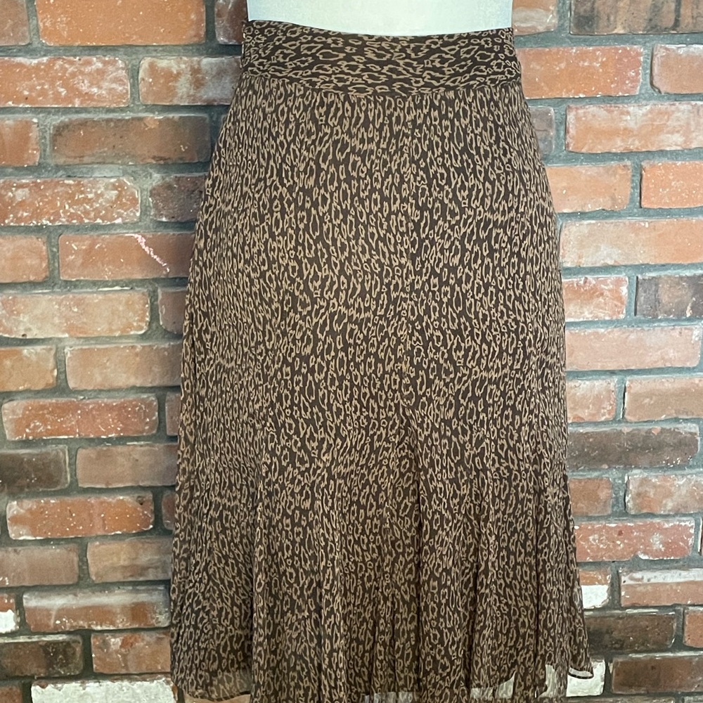 Animal Print Midi Skirt, Sheer, Side Zipper, Sz 8